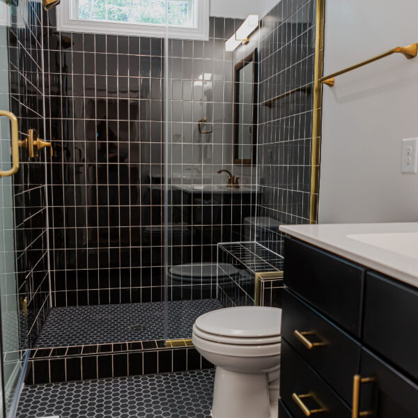 Custom Home Builder Unique Bathroom Black Tile Shower