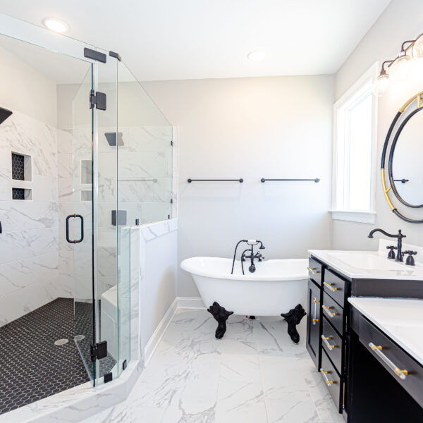 Custom Home Builder Unique Bathroom Black Tiles