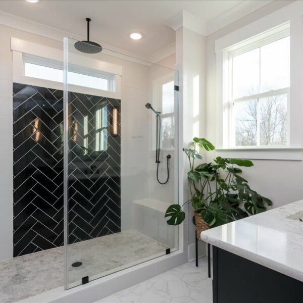 Custom Home Builder Master Bathroom Black Tiles