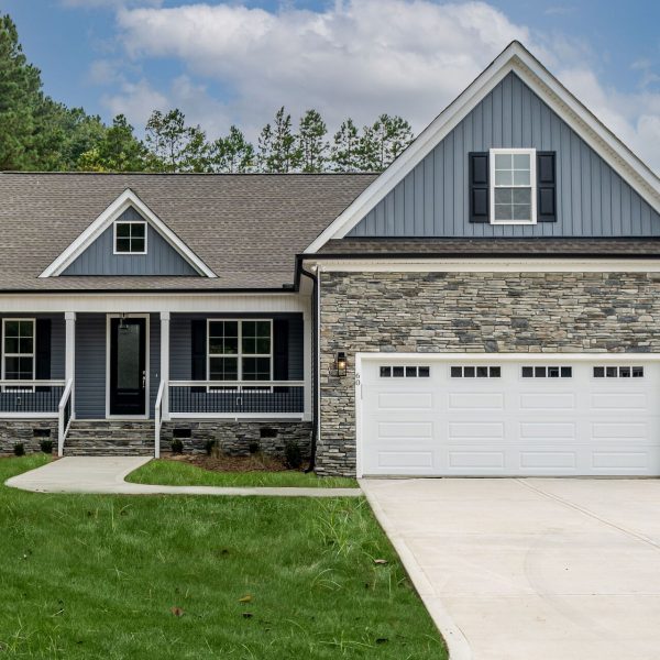 Winslow Custom Homes Exterior Blue with Stone Accents