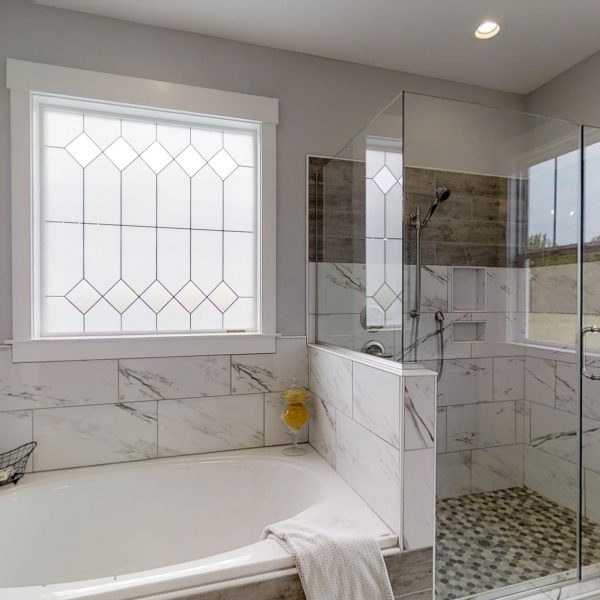 Custom Home Builder Bathroom Unique Stained Glass Window