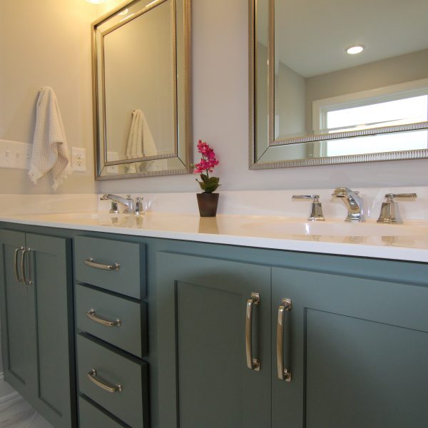 Custom Home Builder Bathroom Green Cabinets