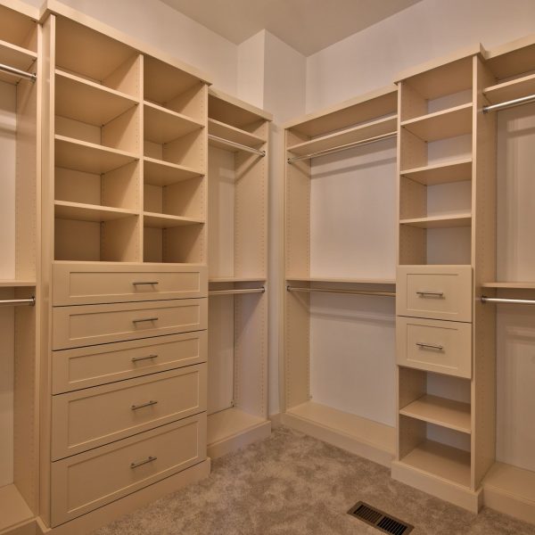 Winslow Custom Homes Master Closet Wooden Shelves